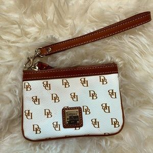 Dooney & Bourke White and Brown Logo Wristlet